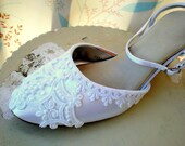 white lace low heel shoes