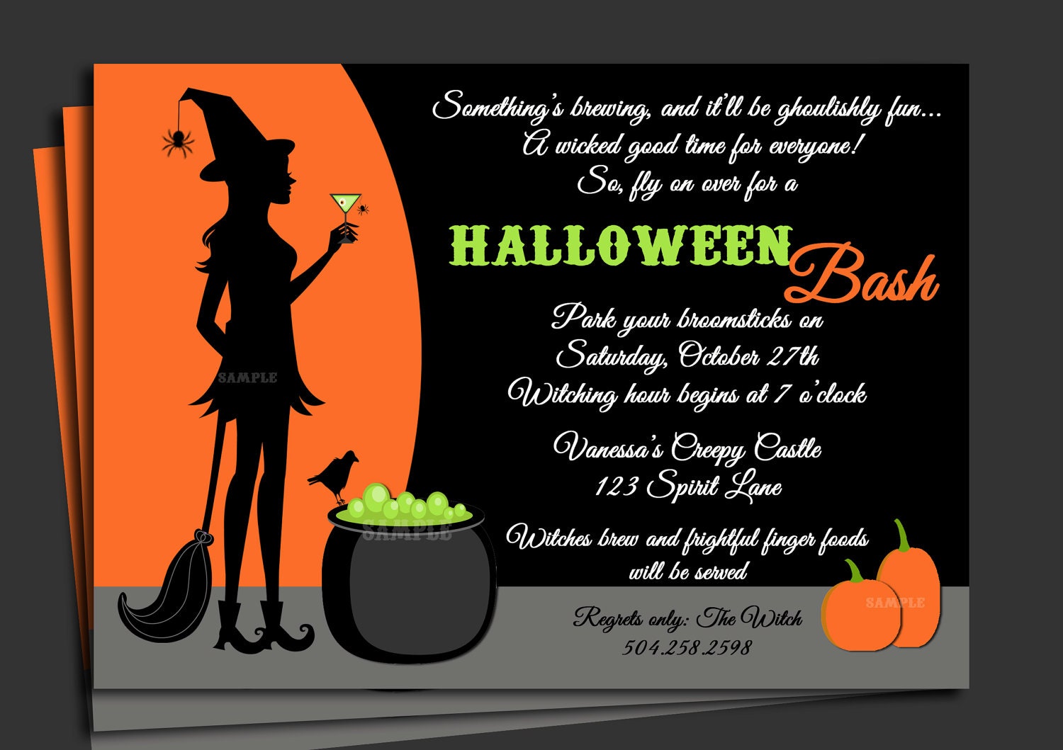 Halloween Invitation Printable with FREE SHIPPING Cocktails