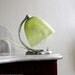 Vintage Art Deco Lamp. Adjustable Translucent Chartreuse Green Glass Shade Simple Floral Line Detail. Chromium Base. Rare vintage lighting