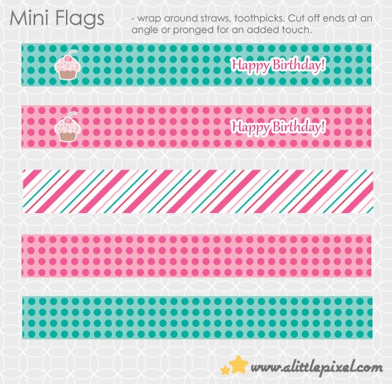 Items similar to Party Printable Cupcake Party Mini Flags on Etsy