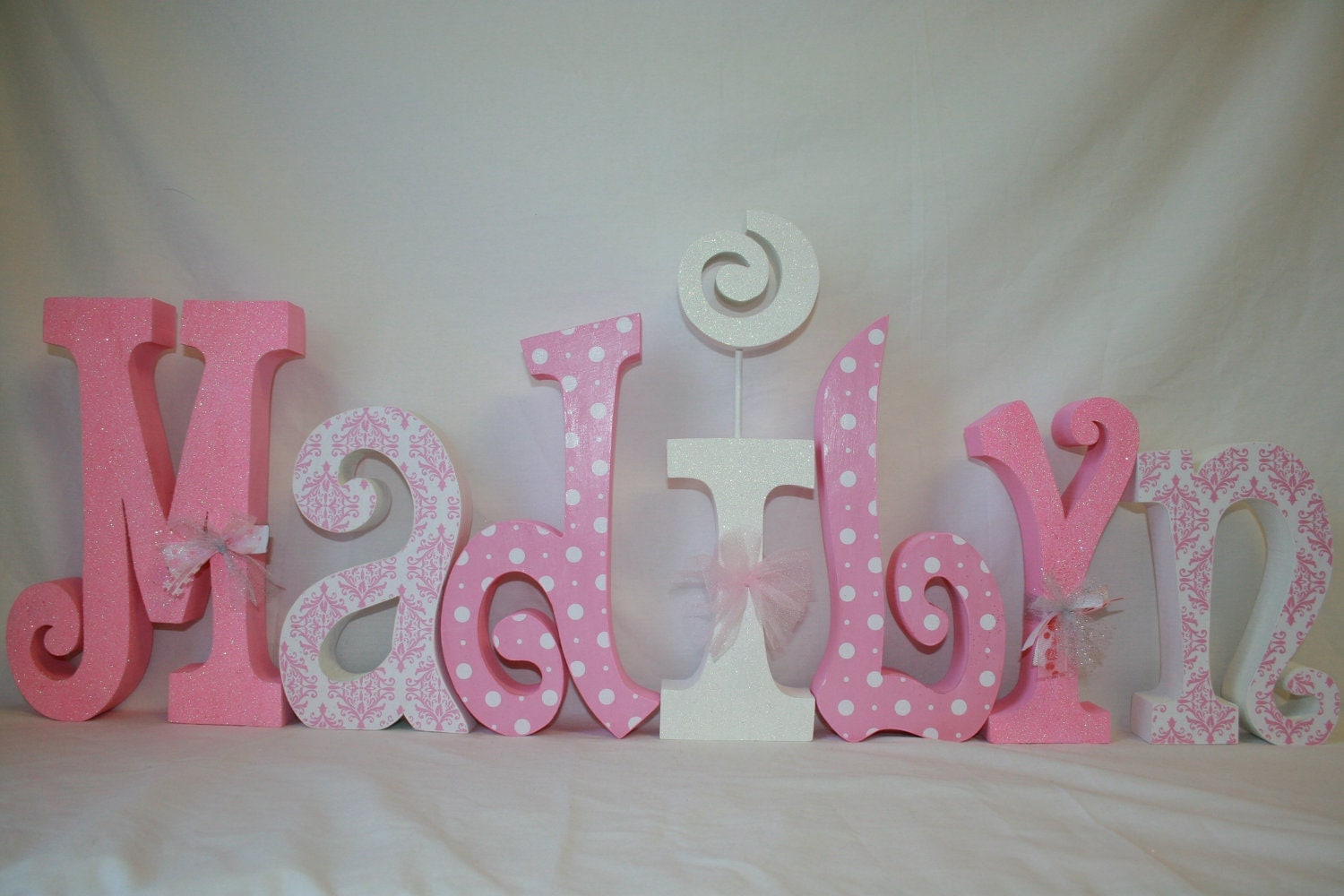 Girl decor Pink and white White polka dots 7 letter set