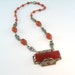 Art Deco Necklace Czech Carnelian Glass Silver Flowers Filigree Frame 1930s Jewelry