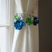 White Curtain Tie Back Blue Green Flowers Retro Mod Mid Century Decor Funky Beach House Resort