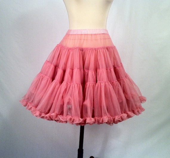 Vintage Pink Nylon Ruffled Crinoline Petticoat Tutu