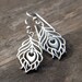 SALE - Silver Peacock Feather Earrings / Gift for Women / Sterling Silver Metal Cutout Dangle Earrings / Simple Statement Jewelry by burnish