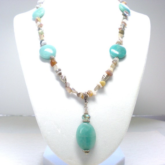 Amazonite Beaded Pendant Necklace Gemstone Necklace