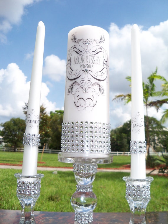 Vintage Swirl Unity Candle and Holder set by