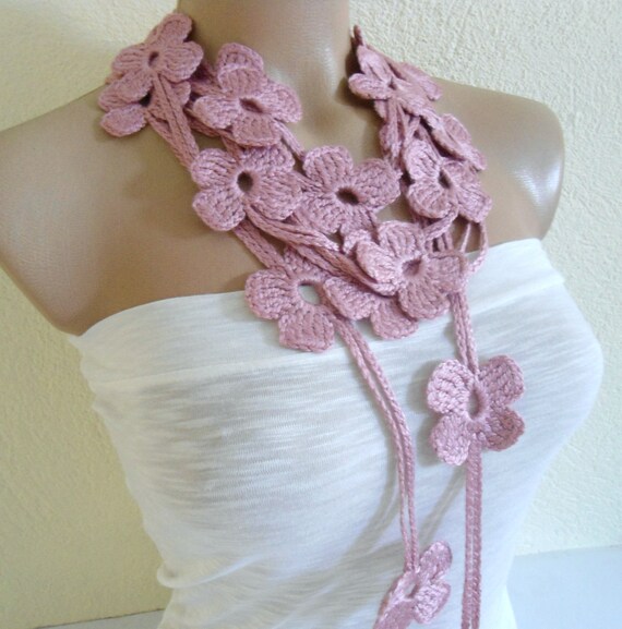 Flower Lariat Scarfpink scarf with crochet flower patterns