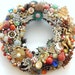 Christmas Holiday Wreath Loaded with Vintage Jewelry, Rhinestones, Buttons