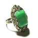 Art Deco Rare Marcasite/ Green Chalcedony Gemstone Cocktail 'Pinkie' Ring
