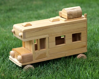 Eco-friendly Wooden Children's Toy Car Camper Reclaimed Wood Organic Natural Unpainted Metal-free Preschool Montessori