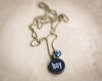 Its a Boy Necklace - Miniature Pendant - Vintage Typewriter Key Inspiration - Girl Baby Shower