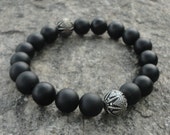 Men's Bracelet:  Black Onyx Stone Bracelet For Men with Bali Accents