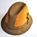 Reserved for Oliver: Leather Fedora Vintage Tweed Golden Leather Brown Black Yellow Feathers Large 7 3/8 Eveteam