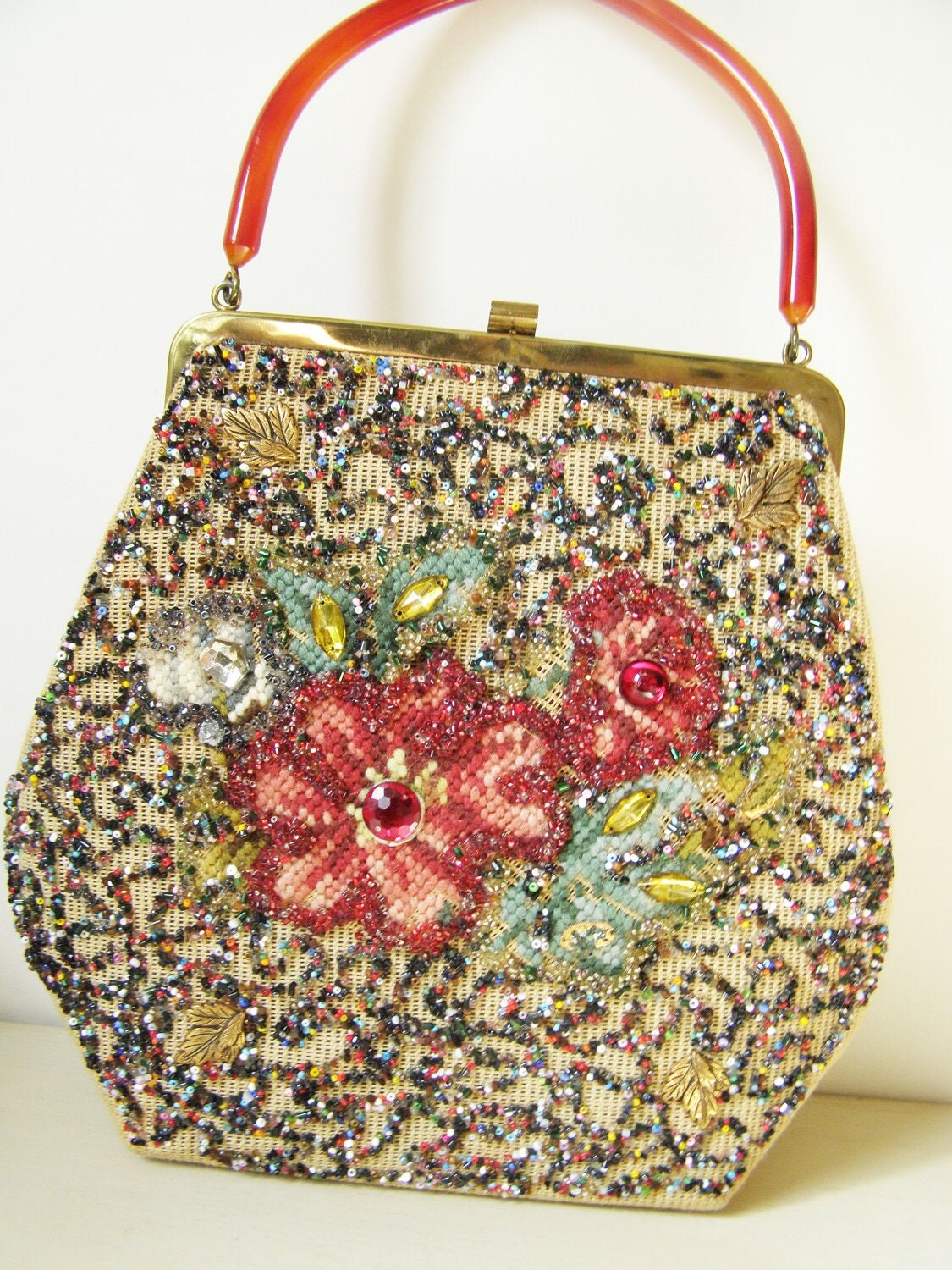 SALE Vintage Purse Fall Colors Beaded Handbag from Soure&#39;