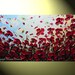 Original Abstract Textured Red Poppies Painting, Palette Knife, Poppy Flowers Blossoms Modern Red Blue Gold 24x48" -Christine