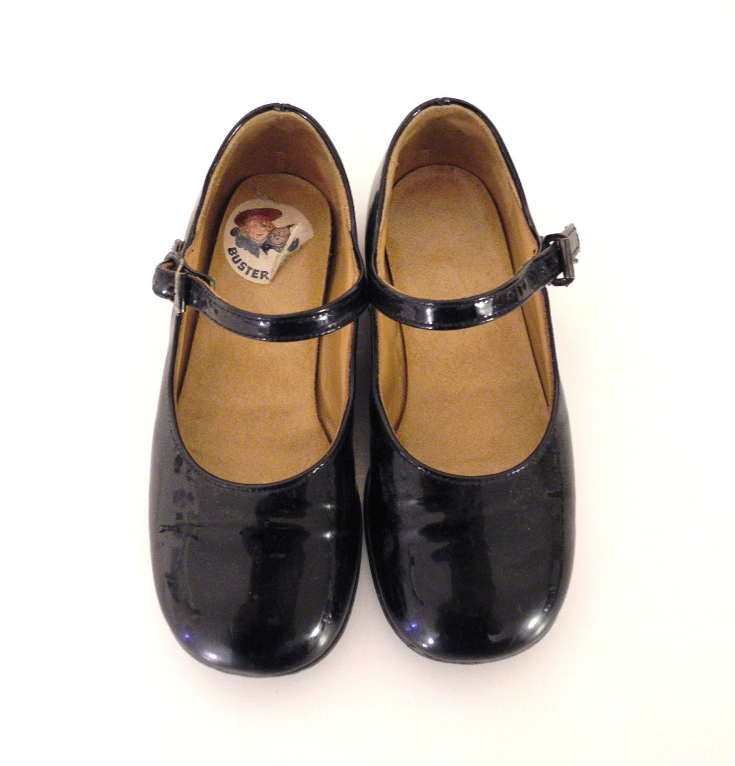 Vintage Baby Shoes 1960's Black Patent Leather Mary Jane