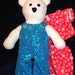 Cuddly Soft Fleece White Bear with Sparkly Blue Overalls and Red & White Flannel Pajamas
