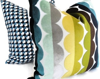 Jonathan Adler Multicolor Semi Circle Velvet Decorative Pillow Cover, Accent Pillow, Throw Pillow, Pillowcase