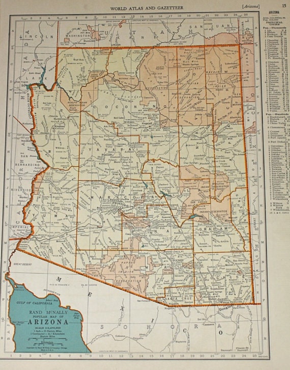 Items similar to Arizona map Arkansas map Vintage Orange and Blue 1940s ...