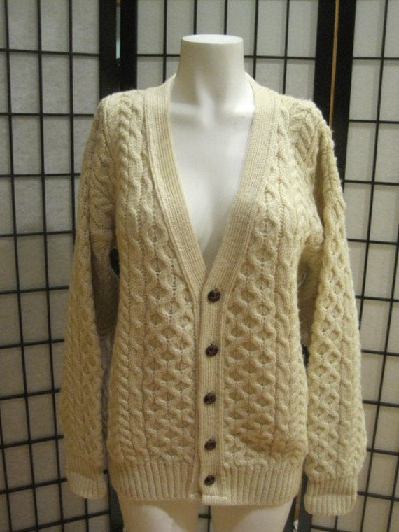 Vintage Scottish Cardigan Sweater Wool Knit Cream Light Beige