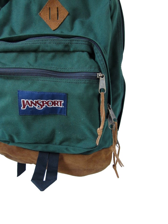 Green Jansport Backpack Leather Bottom Suede 90s Hunter Green