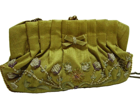 Silk beaded and embroidered Evening Bag by Vintageables on Etsy