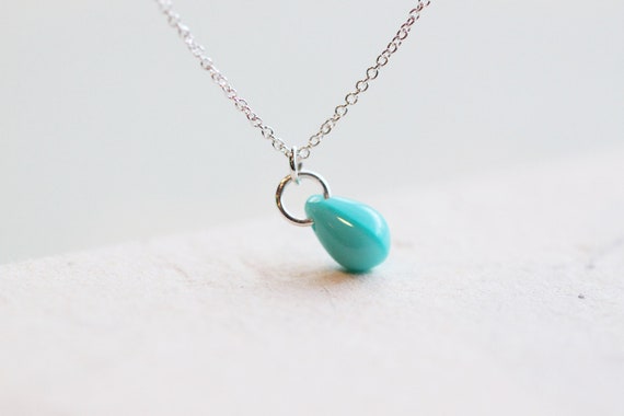 Turquoise Drop Necklace tiny turquoise teardrop sterling