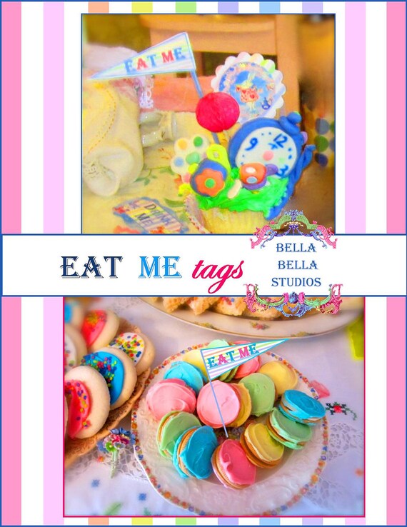 EAT ME Alice in Wonderland Inspired PRINTABLE Pennant Flags - Featured on Karas Party Ideas Website - Bella Bella Studios Il_570xn