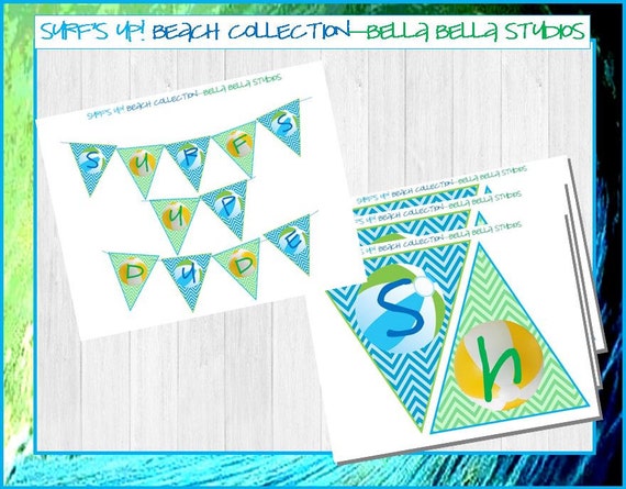 SURFBOARD Party BANNER ~ BUNTING ~ Printable Instant Download Il_570xn