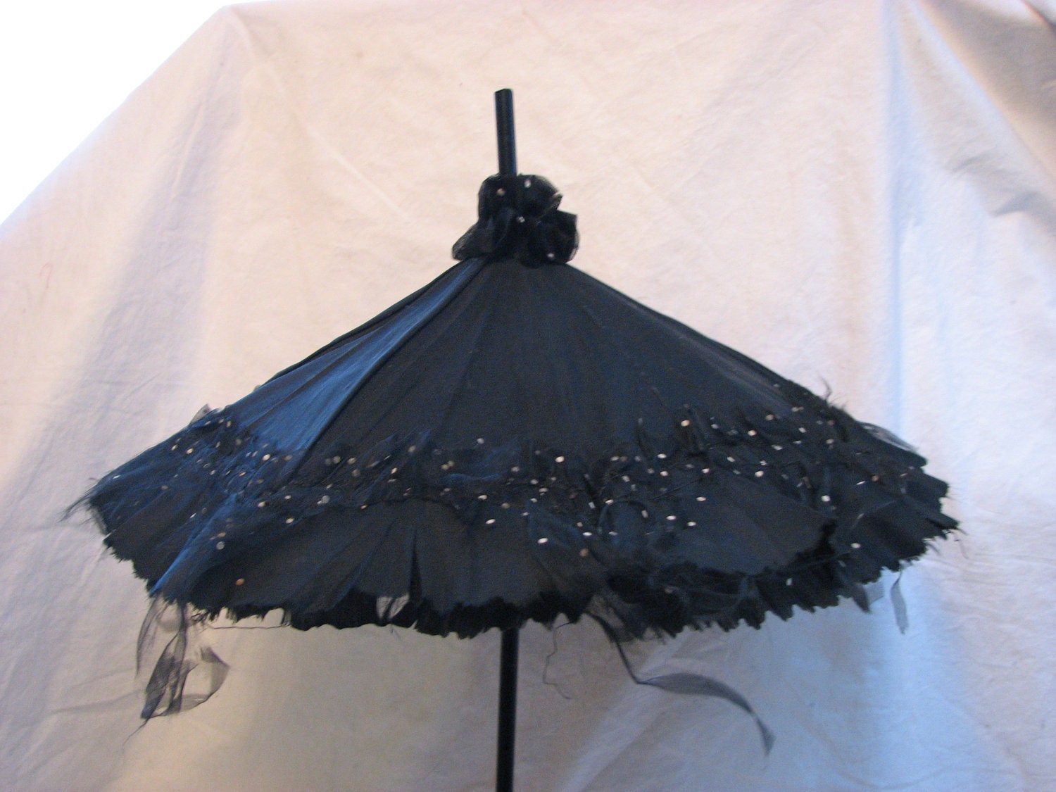 Victorian Civil War Era Mourning Parasol Black Folding