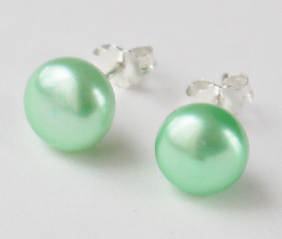 mint green pearl earrings 8mm9mm freshwater pearl by PearlsByTabs