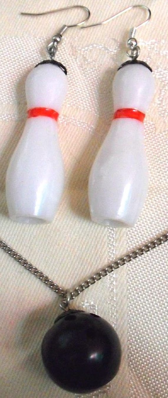 Bowling Pin Earrings and Bowling Ball Necklace Jewelry Set