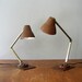 Pair Mid Century Tensor Lamps - Faux Bois and Brown