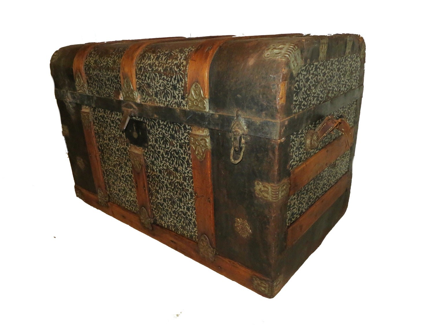 Steamer Trunk Rounded Corner Trunk Tin Wrapped Trunk Antique
