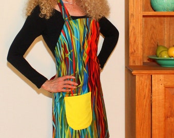 Womens Full Apron, Everglades Stripes Reversible Apron, Womens Reversible Apron