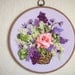 Embroidered Floral Backet with Backet with Roses and lilac-Silk ribbon