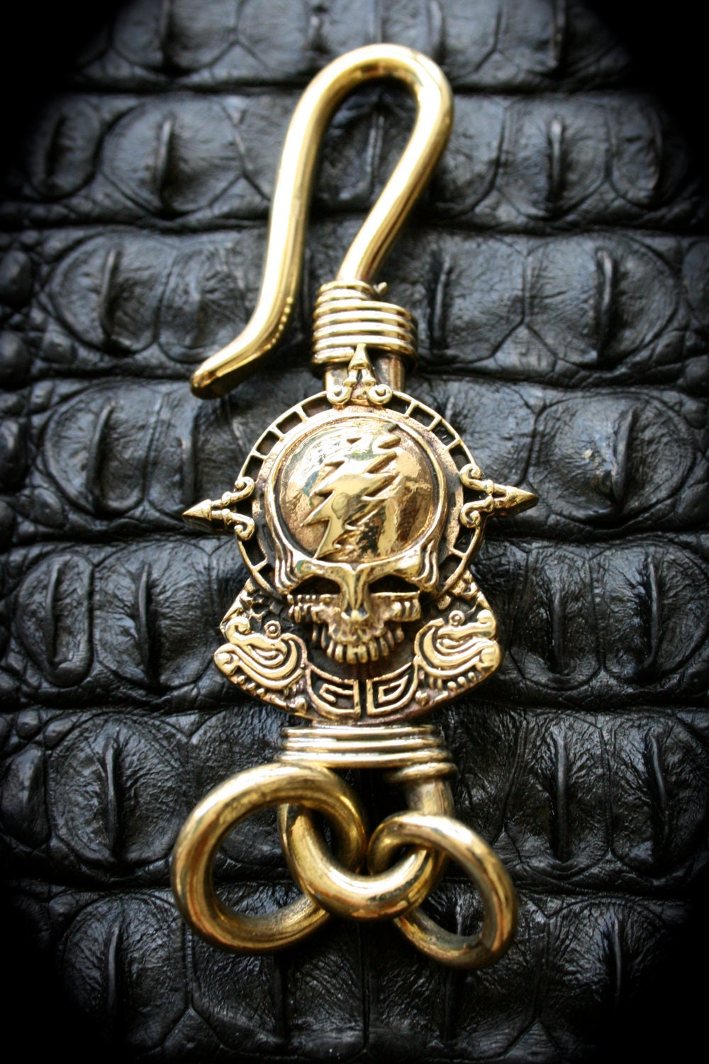 Lightning Bolt Skull Brass Hook Key Chain/Key Holder/Key Ring