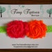 Baby Flower Headband - Bright Pink and Orange Shabby Chiffon Flowers on Lime Green Lace Stretch Headband Ready to Ship