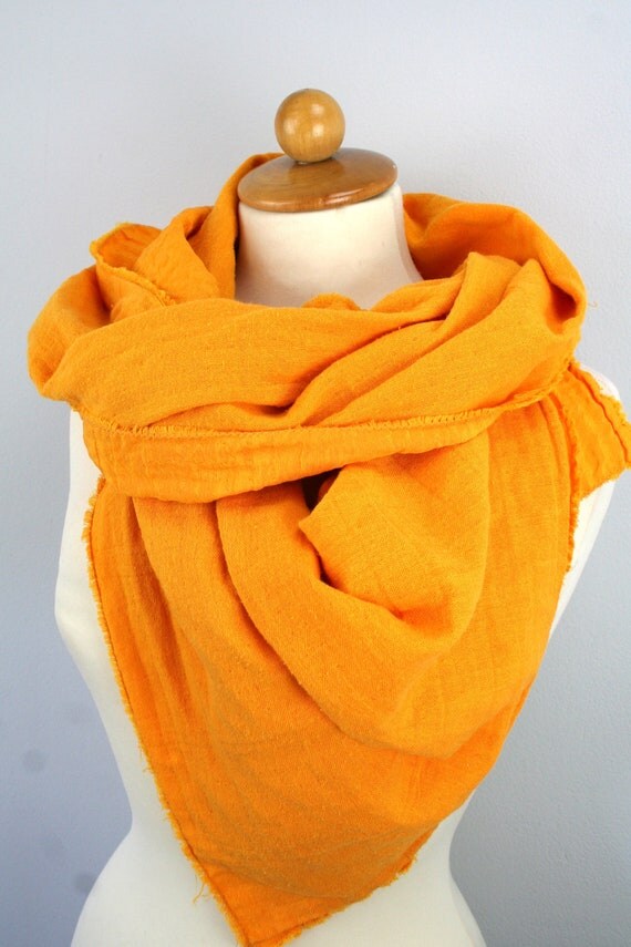 Orange distressed scarf from light cotton hot electic