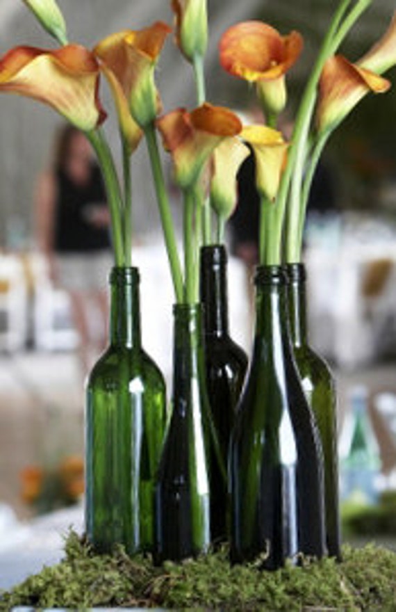 Items similar to Wine Bottle centerpieceGreen Bottle VasesRecycled