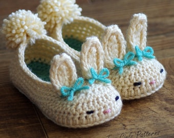 Toddler Bunny Slippers The Classic Bunny Slipper Crochet Pattern - Childrens shoe Sizes 4 - 9 - Number 214 Instant Download kc550