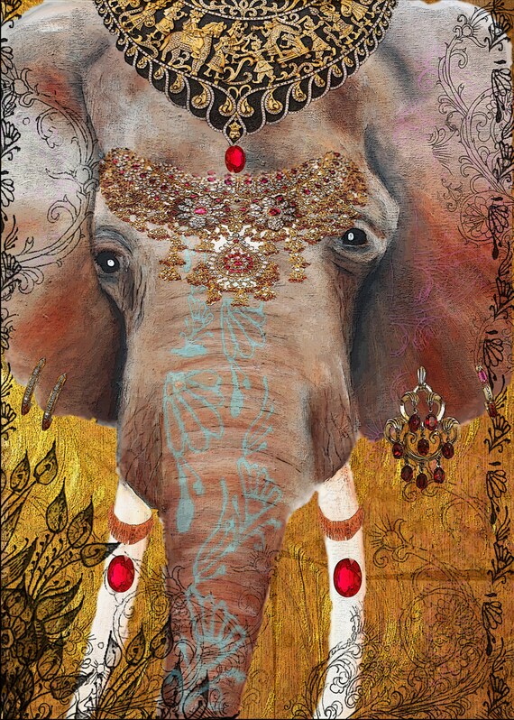 Items similar to Indian Elephant of Jaipur, Gilded ...