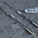 Silver Bullet Shell Earrings - Long silver chains with Hematite and Jasper stones - Gunmetal and Silver tones