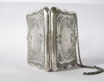antique victorian silver purse. art nouveau floral sterling silver purse.