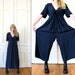 Vtg 90s Palazzo Pant Jumpsuit / Navy Wide Leg Pant Romper / Jumper