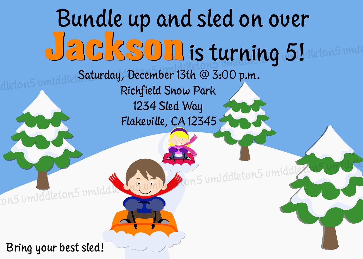 Sledding Birthday Party Invitations 6