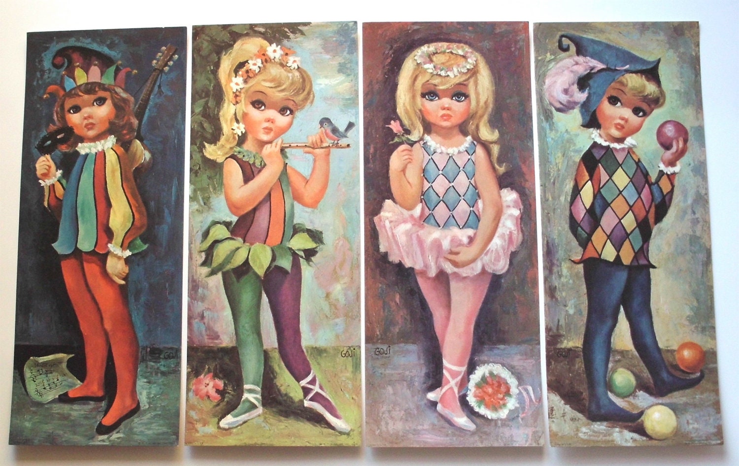 Eden+Big+Eye+Art 60s Goji Big Eyed Kids Harlequin Modern Art by PoorLittleRobin