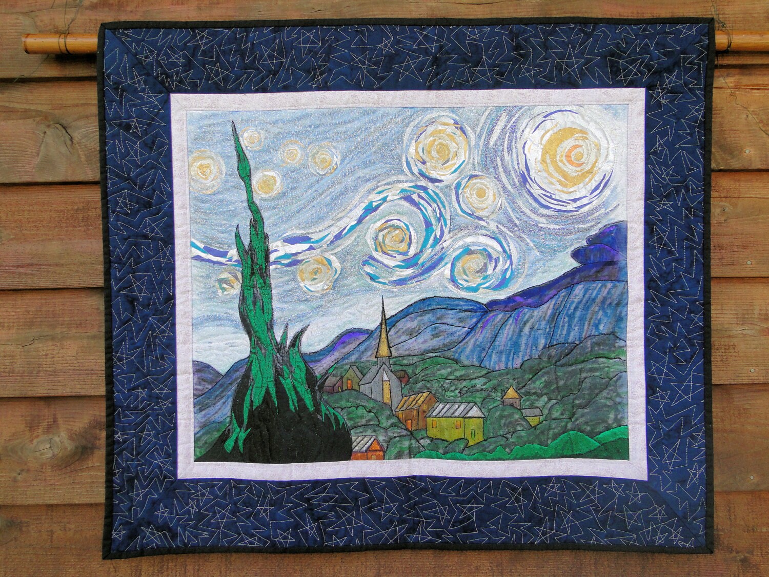 Starry Night Art Quilt Original Design Wall By Backwoodsartquilts 