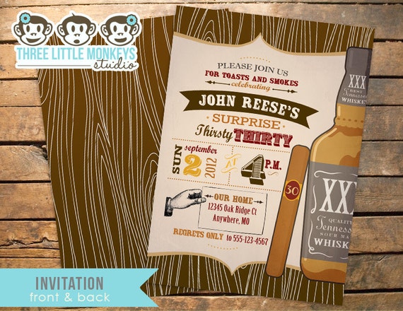 Vintage Thirsty Thirty Adult Birthday Invitation PLUS Matching Thank You Note Il_570xn